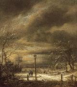 Jacob van Ruisdael Winter Landscape with a Lamp-post and and a Distant view of Haarlem Spain oil painting artist